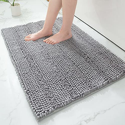 Picture of Grandaily Chenille Striped Bathroom Rug Mat, Extra Thick and Absorbent Bath Rugs, Non-Slip Soft Plush Shaggy Bath Carpet, Machine Wash Dry, Bath Mats for Tub, Shower and Bath Room, 24x36, Grey