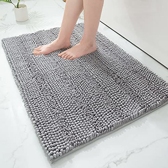 Picture of Grandaily Chenille Striped Bathroom Rug Mat, Extra Thick and Absorbent Bath Rugs, Non-Slip Soft Plush Shaggy Bath Carpet, Machine Wash Dry, Bath Mats for Tub, Shower and Bath Room, 24x36, Grey
