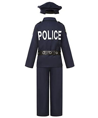Picture of Neilyoshop Police Costume for Boys Kids Uniform Cop Costume Halloween Dress Up Costume Blue, 5-7 Years