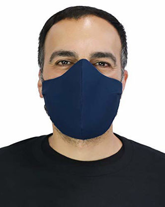 Picture of 3-Pack Masker Aid: Cotton 3 Layer Reusable, Reversible, Breathable, Unisex Adult Face Mask (3-Pack) (Over Head M/L/XL, Navy Blue)