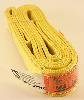 Picture of DD Sling. Multiple Sizes in Listing! (Made in USA) 2" x 8', 2 Ply, Nylon Lifting Slings, Eye & Eye, Heavy Duty (900 webbing), 6,400 lbs Vertical, 5,100 Choker, 12,800 Basket Load Capacity (USA Made Nylon Webbing) (2"x8')