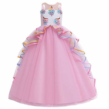 Picture of MYRISAM Unicorn Costume Princess Birthday Pageant Party Dance Performance Carnival Long Maxi Tulle Fancy Dress Up Outfits Pink 12-13T