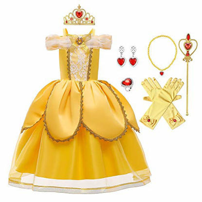 Picture of MYRISAM Belle Princess Dress Carnival Cosplay Halloween Costume Girls Birthday Christmas Party Dance Ball Gown w/Accessories 6-7T