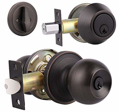 Picture of 1 Pack Keyed Alike Entry Door Knobs and Single Cylinder Deadbolt Lock Combo Set Security for Entrance and Front Door with Classic Oil Rubbed Bronze Finish