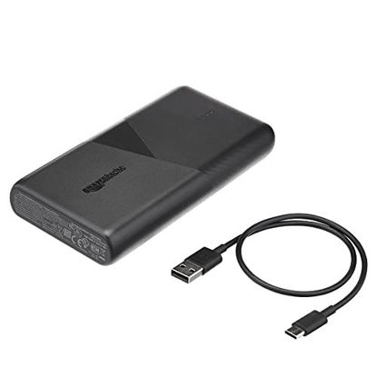 Picture of Amazon Basics Ultra-Portable Fast Charging Power Bank Battery, USB-C, 20100mAh with 18W PD and two 12W USB-A Ports for charging iPhone, Samsung, iPad, and more