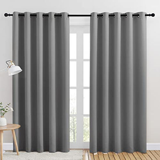 Picture of NICETOWN Bedroom Curtains Blackout Drapery Panels, Three Pass Microfiber Thermal Insulated Solid Ring Top Blackout Window Curtains/Drapes (Two Panels, 70 x 84 inches)