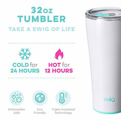 Picture of Swig Life 32oz Triple Insulated Stainless Steel Tumbler with Lid, Dishwasher Safe, Double Wall, and Vacuum Sealed Travel Coffee Tumbler in Diamond White