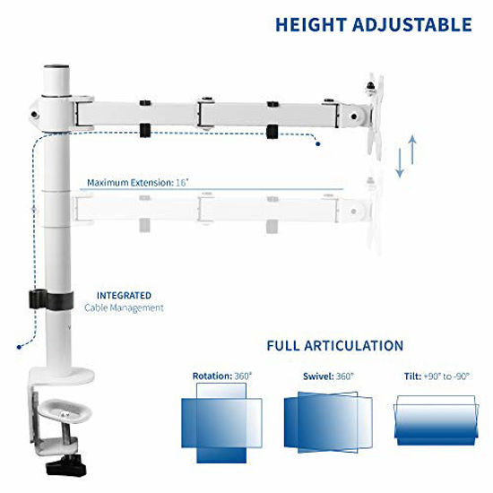WALI Single White Monitor Mount Arm Stand, Fully Adjustable, Mechanical Spring Tension Indicator, Bracket With Clamp, Display Up To 32 Inch, 22lbs Weight Capacity (MATI001-W), White - View #9