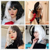 Picture of Juziviee Cruella Deville Wigs for Women, 12'' Short Black and White Wigs with Bangs for Cruella Cosplay Costume JZ001BW