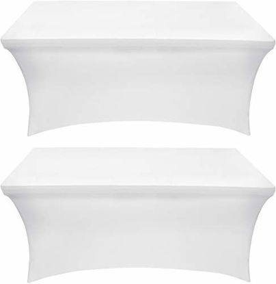 Picture of Utopia Kitchen - 2 Pack, 8 Ft Stretchable Tablecloth - Tight Fit Washable and Wrinkle Resistant Spandex Table Cover for Event & Parties (White)