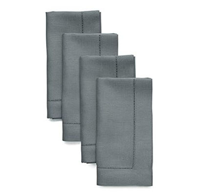 Picture of Solino Home 100% Pure Linen Hemstitch Dinner Napkins - 20 x 20 Inch, Lava Smoke Set of 4, European Flax, Natural Fabric Machine Washable Classic Hemstitch - Handcrafted with Mitered Corners