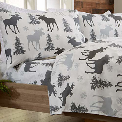 Picture of 4-Piece Lodge Printed Ultra-Soft Microfiber Sheet Set. Beautiful Patterns Drawn from Nature, Comfortable, All-Season Bed Sheets. (Queen, Moose)