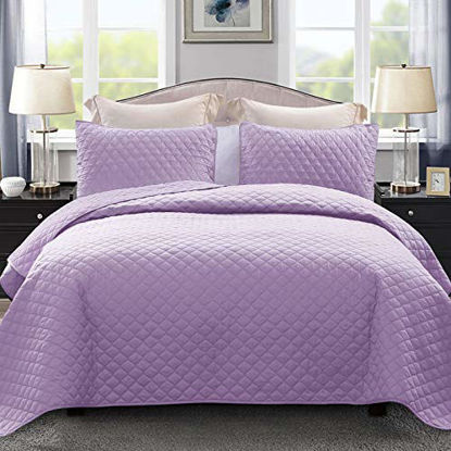Picture of Exclusivo Mezcla Ultrasonic 3 Piece Queen Size Quilt Set with Pillow Shams, Lightweight Bedspread/ Coverlet/ Bed Cover - (Lilac, 92"x88")