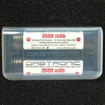 Picture of 3500mAh 18650 ORBTRONIC Two Protected Rechargeable Button Top High Performance Li-ion Batteries 3.7V for High Power 18650 Flashlights - NOT for ecig Devices