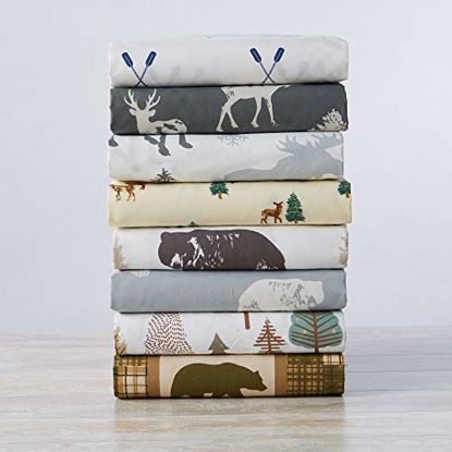 Picture of 4-Piece Lodge Printed Ultra-Soft Microfiber Sheet Set. Beautiful Patterns Drawn from Nature, Comfortable, All-Season Bed Sheets. (King, Moose)