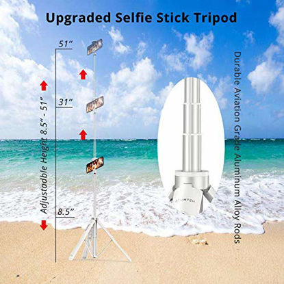 Picture of ATUMTEK 51" Selfie Stick Tripod, All in One Extendable Phone Tripod Stand with Bluetooth Remote 360° Rotation for iPhone and Android Phone Selfies, Video Recording, Vlogging, Live Streaming, White