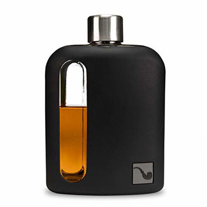 Picture of Modern Glass Hip Flask for Whiskey and Spirits (Double Shot 240ml, Silicone Black)