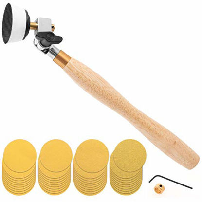 Picture of 2 inch Diameter Bowl Sander with Dual Bearing Head and 2 inch Foam Hook and Loop Sander with 1/4 inch Mandrel and 9 inch Long Hardwood Handle