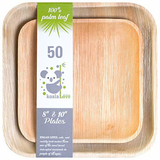 Picture of 100% Compostable Disposable 8 & 10 Inch Palm Leaf Plates, Eco-Friendly & Biodegradable Party Tableware, Best Alternative to Plastic, By KoalaLove. (8 & 10 Inch 50 Plates)