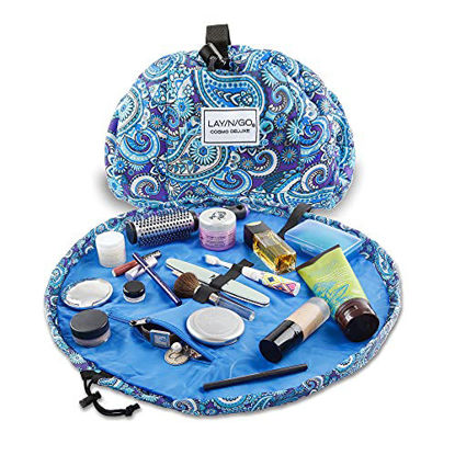 Picture of Lay-n-Go Cosmo Deluxe Drawstring Makeup Organizer Cosmetic & Toiletry Bag for Travel, and Daily Use with a Durable Patented Design, 22 inch, Blue Paisley