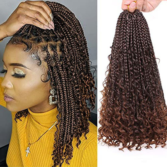 Goddess Box Braids Crochet Hair Bohomian Box Braids Crochet Braids Curly  Ends 14 Inch 8 Packs Crochet Braids Hair Extension(1B)