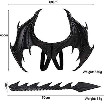 Picture of Children's Dragon Costume For Kids Wings Dinosaur Tail Mask Set Cosplay Kids Halloween Dragon Costume (Black)