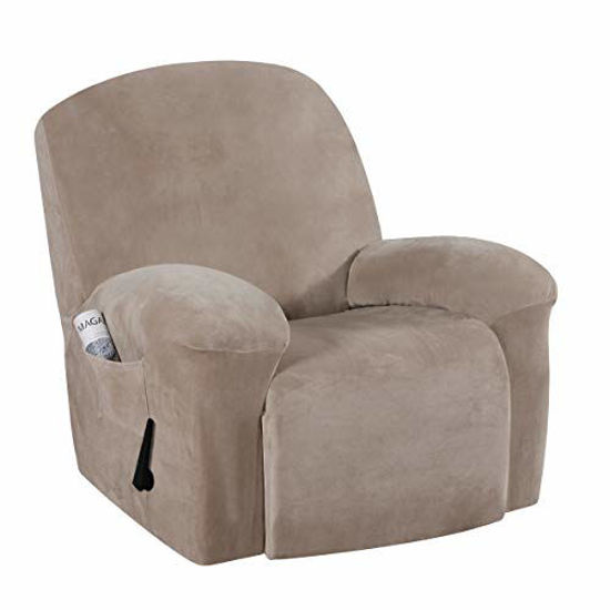 Picture of Real Velvet Sofa Cover for Recliner Sofa Slipcovers Stylish Modern Velvet Plush Furniture Cover/Protector, Stay in Place Anti-Slip Foams Couch Shield Plush Cover (Recliner - Taupe)