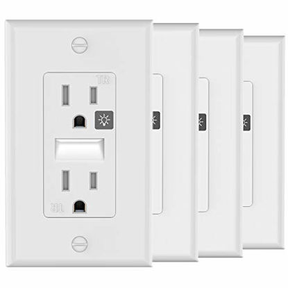 Picture of 4Pack SOZULAMP Illuminated Tamper Resistant White Wall Outlet-Touch Control,Automatic On/Off LED Night Light,GuideLight for Decora Duplex Receptacle-15A,125V with Electrical Outlet Cover Plate