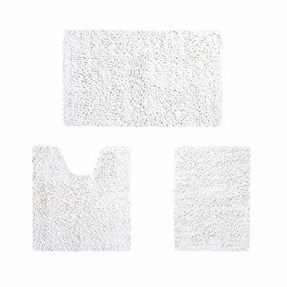 Picture of HOMEIDEAS 3 Pieces Bathroom Rugs Set Ultra Soft Non Slip and Absorbent Chenille Bath Rug, White Bathroom Rugs Plush Bath Mats for Tub, Shower, Bathroom