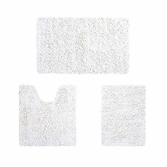 Picture of HOMEIDEAS 3 Pieces Bathroom Rugs Set Ultra Soft Non Slip and Absorbent Chenille Bath Rug, White Bathroom Rugs Plush Bath Mats for Tub, Shower, Bathroom