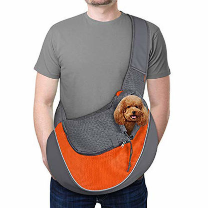 Picture of YUDODO Pet Dog Sling Carrier Breathable Mesh Travel Safe Sling Bag Carrier for Dogs Cats (L(up to 14 lbs), Orange Reflective)