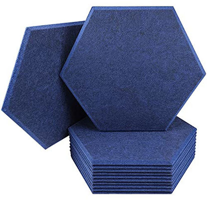 Picture of JBER Professional Hexagon Acoustic Foam Panels, Sound Proof Padding Soundproofing Absorption Panel, 14 X 12 X 0.4 High Density Beveled Edge Wall Tiles for Acoustic Treatment,12 Pack - Dark Blue