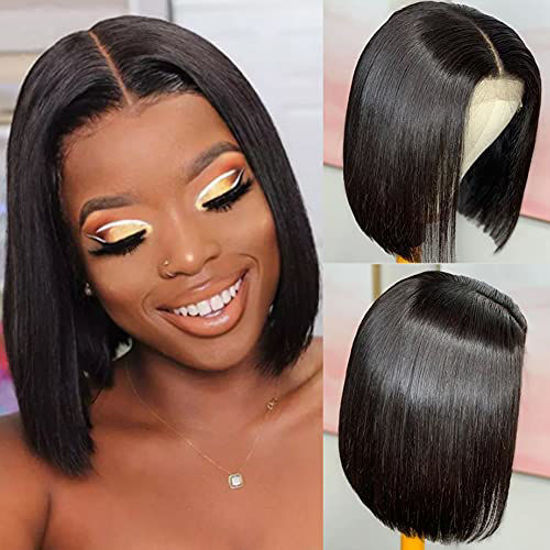 GetUSCart- Straight Lace Front Bob Wigs Human Hair 4x4 T Part Lace Closure  Short Bob Wigs for Black Women 150% Density Brazilian Virgin Human Hair  Wigs Pre Plucked with Baby Hair (8inch)
