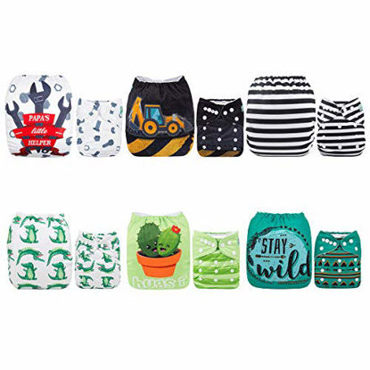 Picture of ALVABABY 6 Pack with 12 Inserts Baby Diaper Pocket Cloth Diapers Reusable Washable Adjustable for Baby Boys and Girls 6DM35