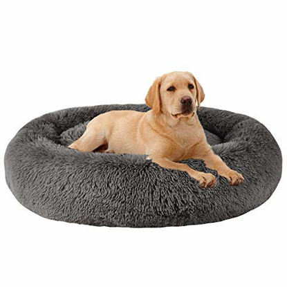 Picture of MFOX Calming Dog Bed (XL) for Medium and Large Dogs Pet Bed Faux Fur Donut Cuddler Up to 35/55/100lbs