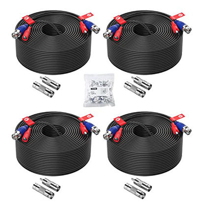 Picture of ZOSI 4 Pack 150ft (45 Meters) All-in-One Video Power Cable, BNC Extension Surveillance Camera Cables for Video Security DVR Camera Systems (Included 4X BNC Connectors and 4X RCA Adapters)-Black Color