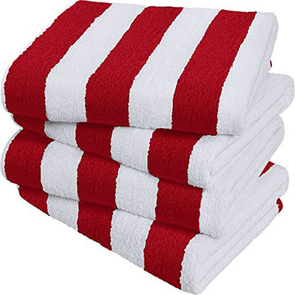 Picture of Utopia Towels Cabana Stripe Beach Towels, Red, (30 x 60 Inches) - 100% Ring Spun Cotton Large Pool Towels, Soft and Quick Dry Swim Towels (Pack of 4)