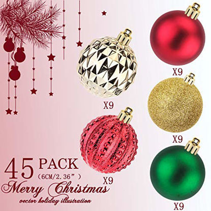 Picture of 45Pcs 6cm/2.36" Christmas Balls, Glitter Christmas Tree Ornaments Hanging Christmas Home Decorations for Home House Bar Party(Red/Gold/Green)