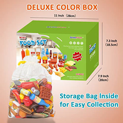 Picture of Shimfun Play Food Set, 143 Piece Play Food for Kids Kitchen - Toy Food Assortment - Pretend Food for Toddler - Food Toys - Bonus Water Bottle + Deluxe Color Box Packaging + Storage Bag