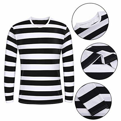Picture of URATOT Halloween Robber Costume Set, Include Striped Long Sleeve T-shirt Knit Cap Gloves Canvas Bags and Eye Mask