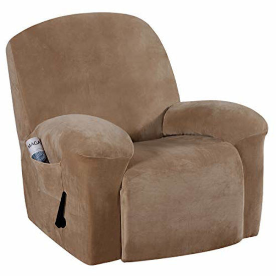 Picture of Stretch Recliner Slipcovers 1-Piece Modern Rich Velvet Plush Sofa Furniture Cover Form Fit Stretch Stylish Recliner Cover/Protector Feature Rich and Soft Fabric (Recliner, Camel)