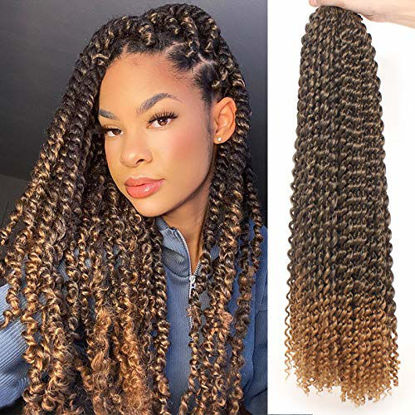 Picture of Leeven 24 Inch Long Passion Twist Hair Ombre Blonde Water Wave Braiding Hair for Butterfly Locs 7 Packs Hot Water Setting Synthetic Passion Twists Crochet Braids Hair for Women (18 Strands/Pack,T27#)