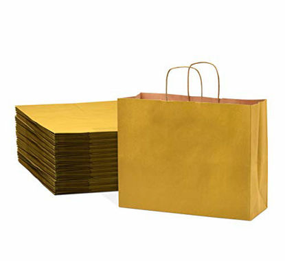 Picture of Yellow Paper Bags with Handles - 16x6x12 inches 50 Pcs. Paper Shopping Bags, Bulk Gift Bags, Kraft, Party, Favor, Goody, Take-Out, Merchandise, Retail Bags, Vogue Size Large