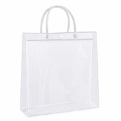 Picture of Sdootjewelry Clear Gift Bags with Handles, 36 Pack Heavy Duty Plastic Gift Bags Bulk, 11.8 x 3.9 x 11.8" Transparent PVC Shopping Tote Bags, Gift Wrap Bags