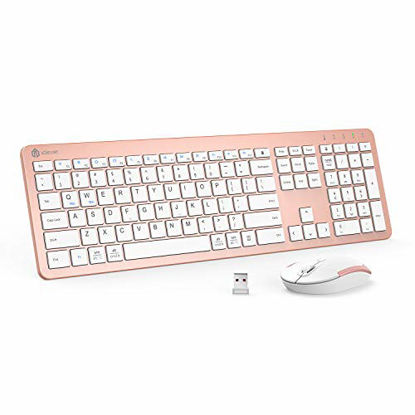 Picture of iClever GK08 Wireless Keyboard and Mouse - Rechargeable Wireless Keyboard Ergonomic Full Size Design with Number Pad, 2.4G Stable Connection Slim White Keyboard and Mouse for Windows, Mac OS Computer