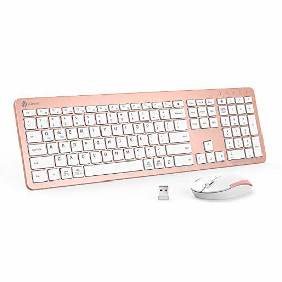Picture of iClever GK08 Wireless Keyboard and Mouse - Rechargeable Wireless Keyboard Ergonomic Full Size Design with Number Pad, 2.4G Stable Connection Slim White Keyboard and Mouse for Windows, Mac OS Computer