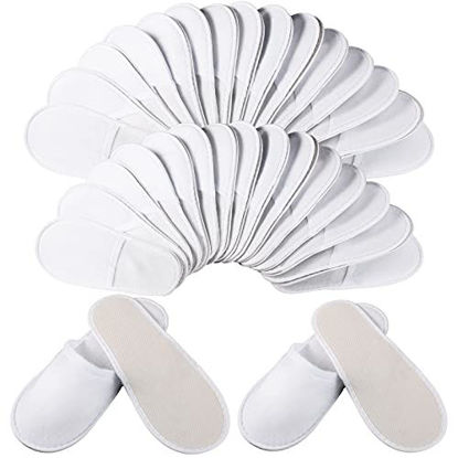 Picture of 30 Pairs Disposable Slippers Non-Slip Slippers Unisex Disposable Slippers for Hotel Home Guest Massage, 2 Size (white)