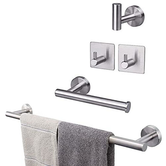 GetUSCart- TocTen 5PCS Bathroom Hardware Set SUS304 Stainless Steel-Towel  Rack Set Include Lengthen Hand Towel Bar+Toilet Paper Holder+3 Robe Towel  Hooks Bathroom Accessories Towel Bar Set (Brushed Nickel, 24IN)