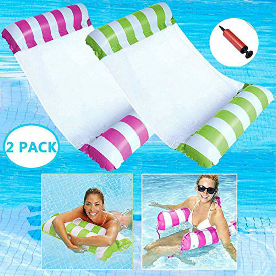 Picture of Raoccuy Swimming Pool Float Hammock - Multi-Purpose Inflatable Hammock Saddle, Lounge Chair, Hammock, Drifter, Water Hammock Lounge (Pink and Green) Pump Included