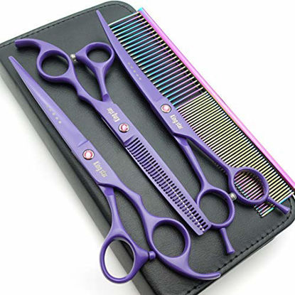 Picture of Kingstar 7.0in. Matt Purple Professional Pet Grooming Scissors Set,Straight & Thinning & Curved Scissors Set with Comb,case,A429